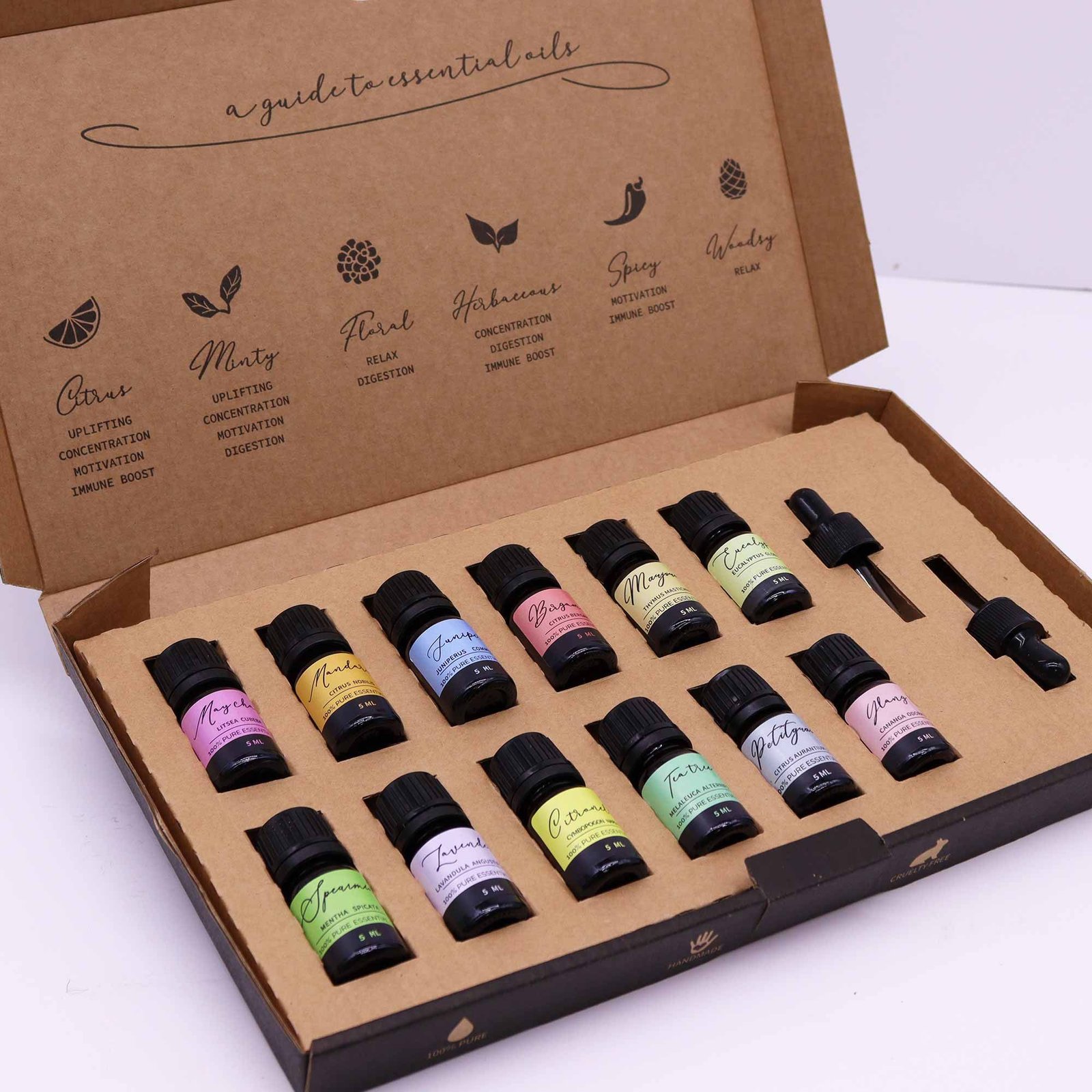 Ätherische Öle Set 12x 5 ml – Spring Aromatherapie Set mit 2 Pipetten