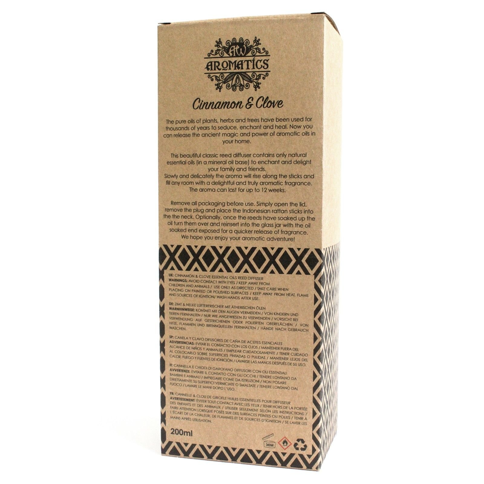 Zimt & Nelke Raumduft Diffuser 200 ml – Reed Diffuser mit ätherischen Ölen bis zu 12 Wochen