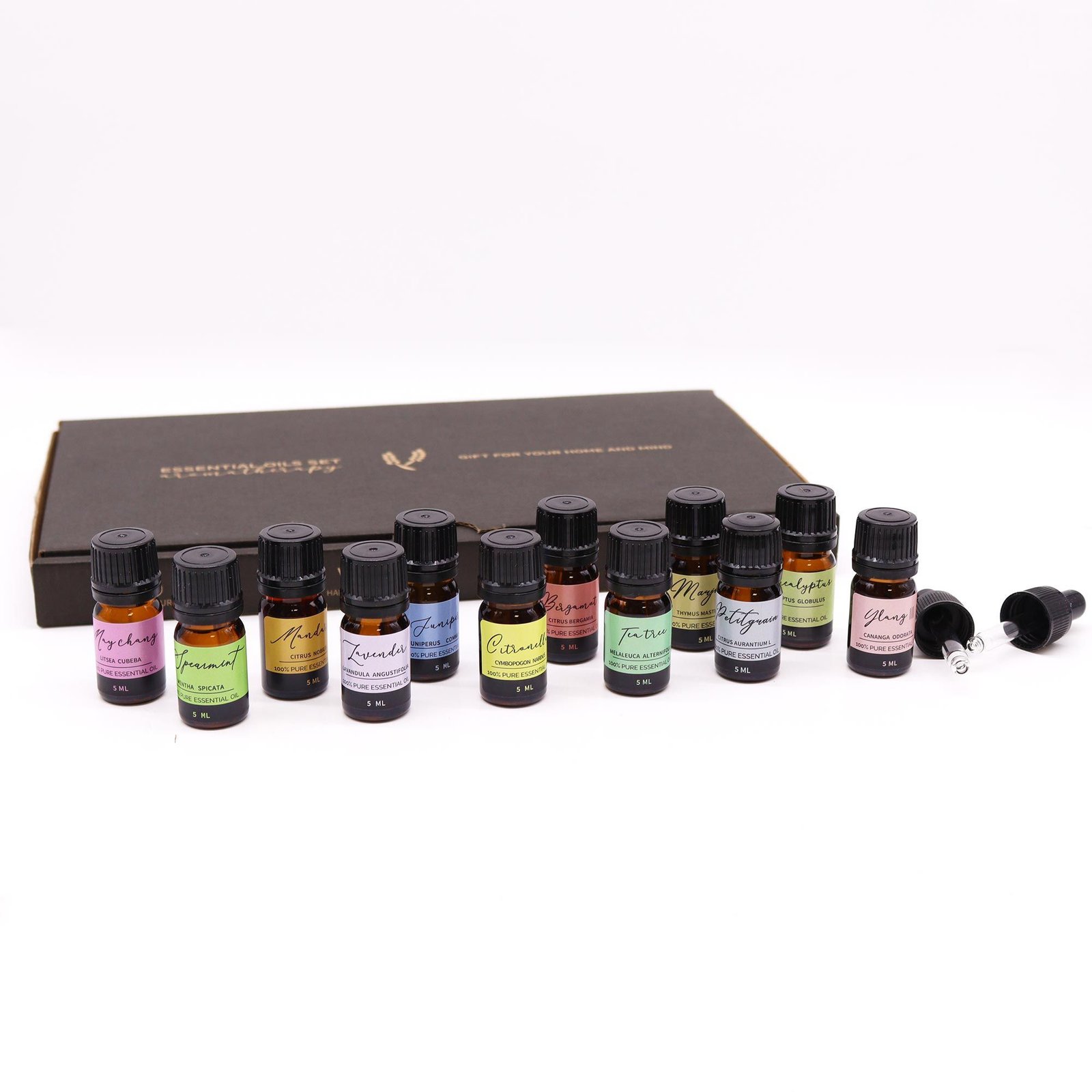 Ätherische Öle Set 12x 5 ml – Spring Aromatherapie Set mit 2 Pipetten