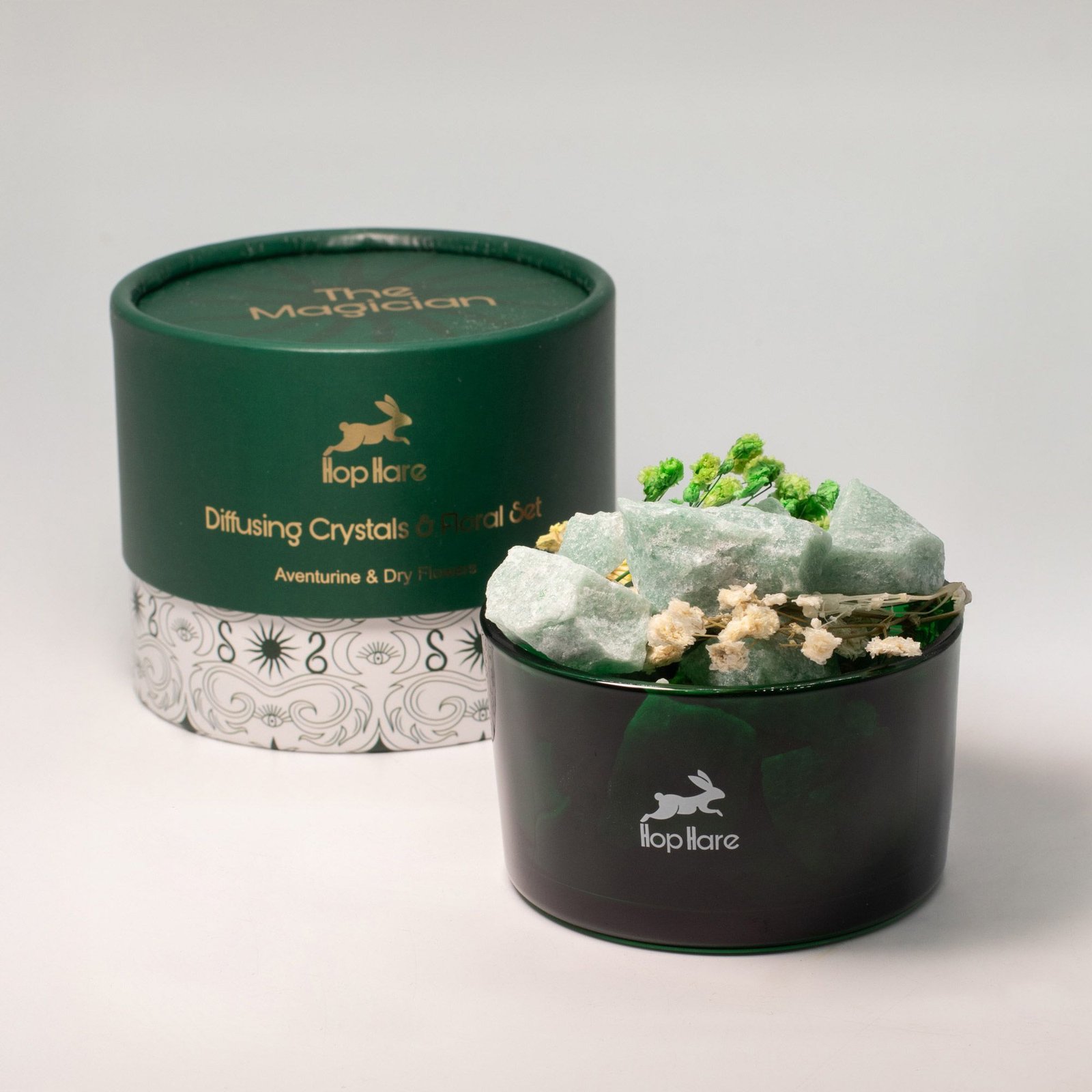 Grüner Aventurin Duftkristalle Set The Magician – Edelsteine & Trockenblumen im Glas
