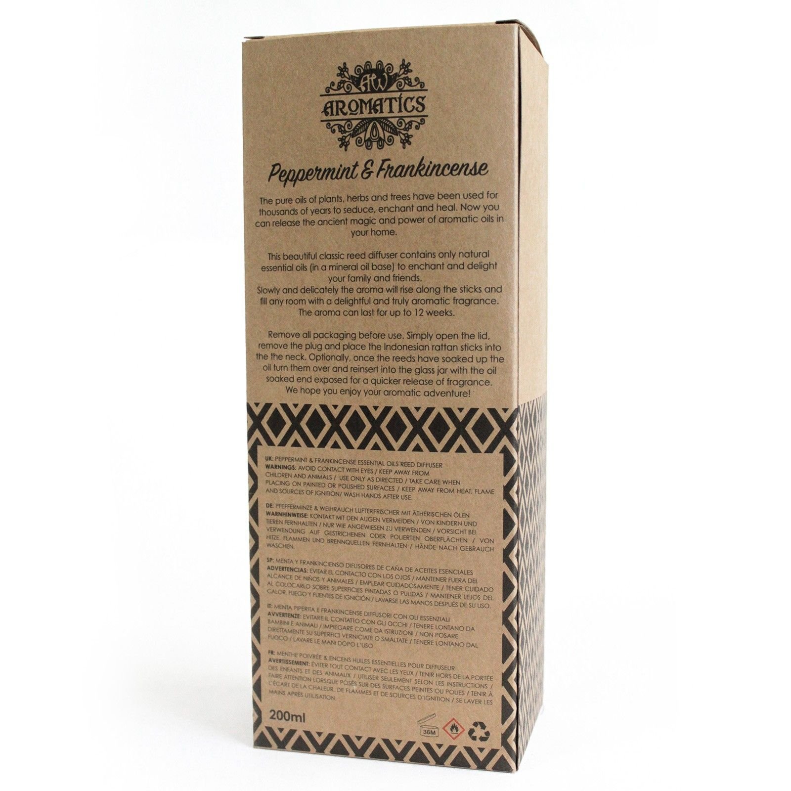 Pfefferminze & Weihrauch Raumduft Diffuser 200 ml – Reed Diffuser mit ätherischen Ölen bis zu 12 Wochen