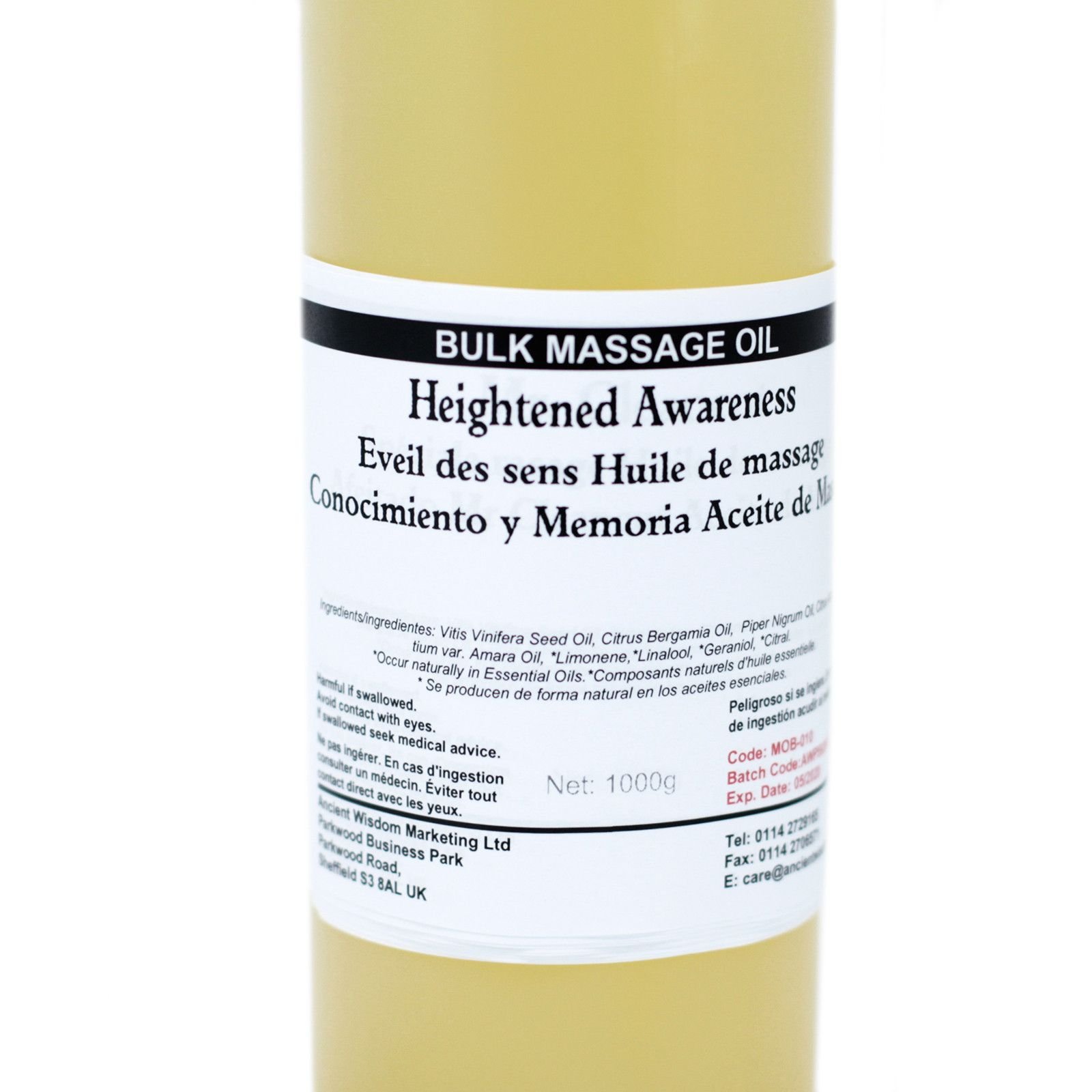 Heighten Awareness Massageöl 1 kg mit Bergamotte, Schwarzem Pfeffer & Petitgrain