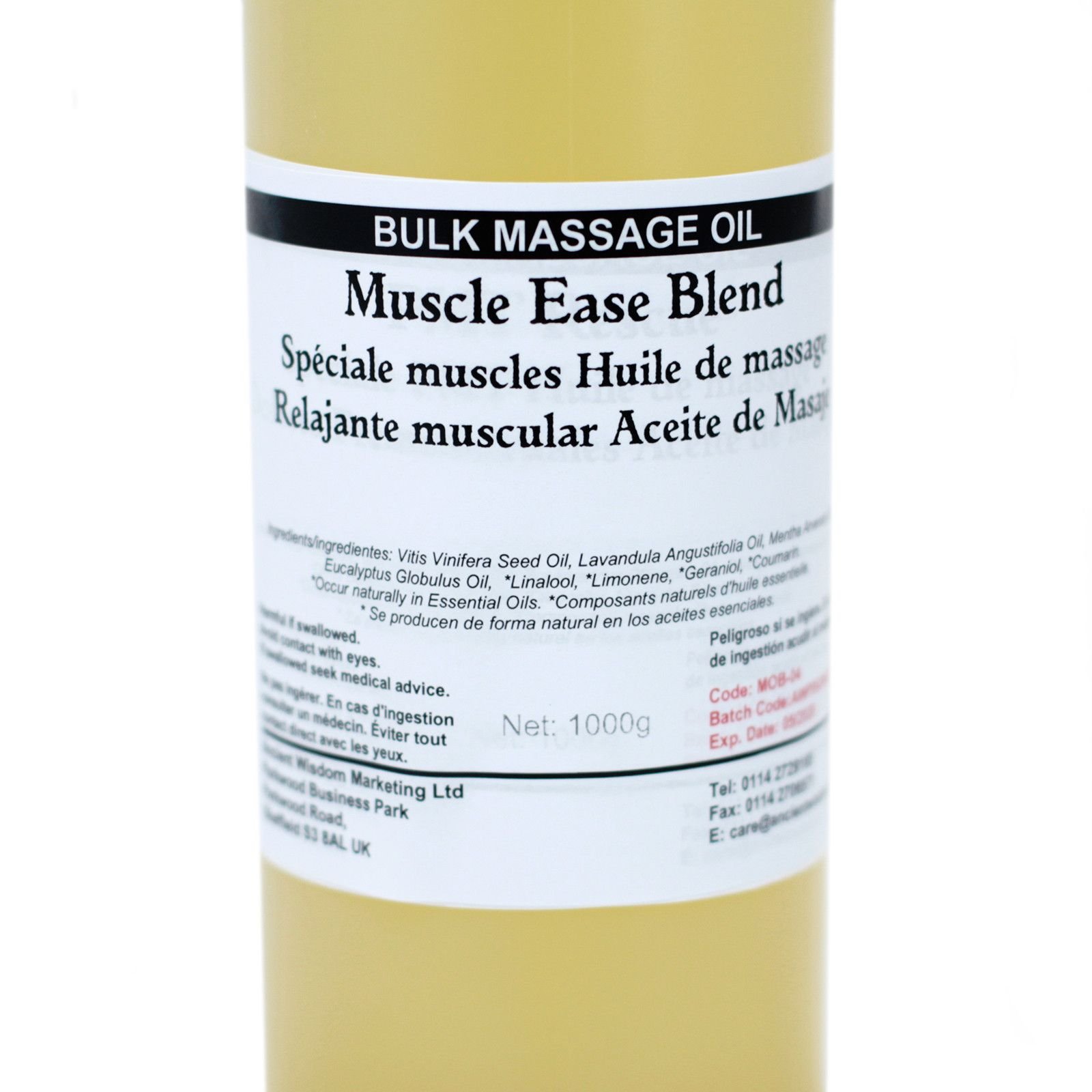 bG9jYWw6Ly9tZWRpYS9IUy8wRC82MFIzMEMxRzY0VzMwREhTLzdjNmZhNzY0LmpwZWc.jpg Muscle Ease Massageöl 1 kg mit Lavendel, Pfefferminze & Eukalyptus