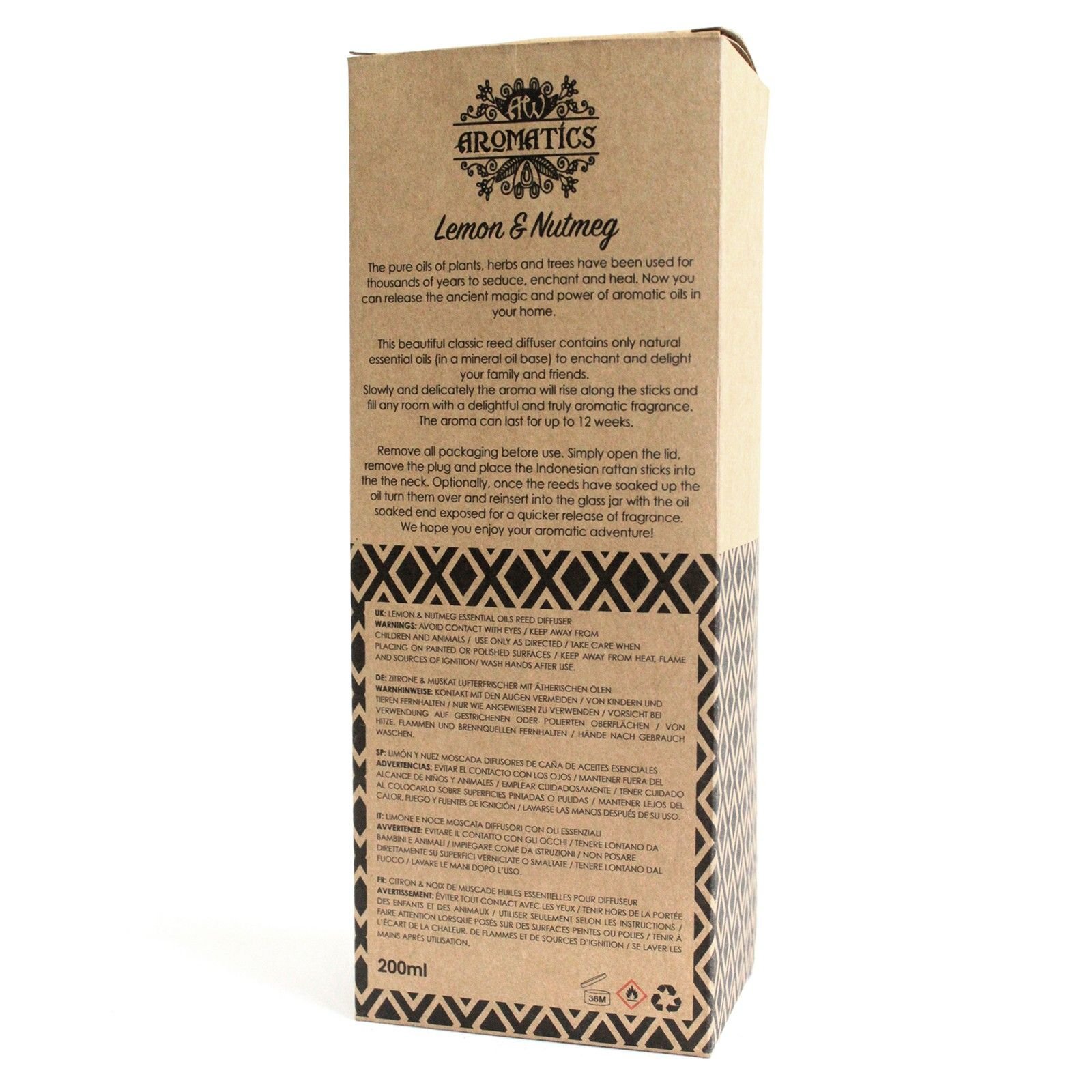 Zitrone & Muskatnuss Raumduft Diffuser 200 ml – Reed Diffuser mit ätherischen Ölen bis zu 12 Wochen