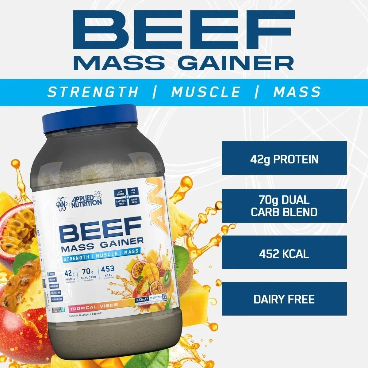 Mass Gainer Tropische Früchte 3130 g – Applied Nutrition Beef Mass Gainer