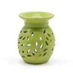 Duftlampe Keramik Limettengrün mit Blumenmuster – Florale Aromalampe für Duftöl und Duftwachs – Honigbee Duftlampe Keramik Limettengrün mit Blumenmuster
