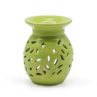 Duftlampe Keramik Limettengrün mit Blumenmuster