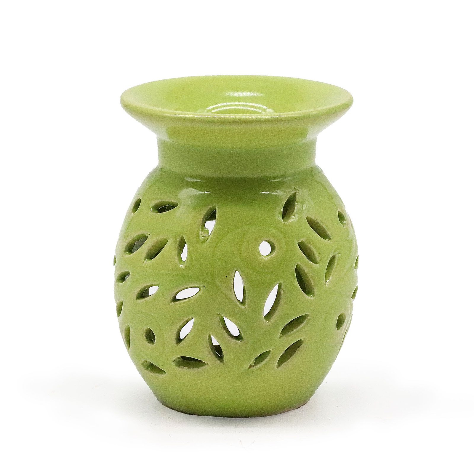 Duftlampe Keramik Limettengrün mit Blumenmuster Duftlampe Keramik Limettengrün mit Blumenmuster