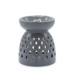 Duftlampe Keramik Grau mit Tropfenmuster – Klassische Aromalampe für Duftöle und Duftwachs – Honigbee Duftlampe Keramik Grau mit Tropfenmuster