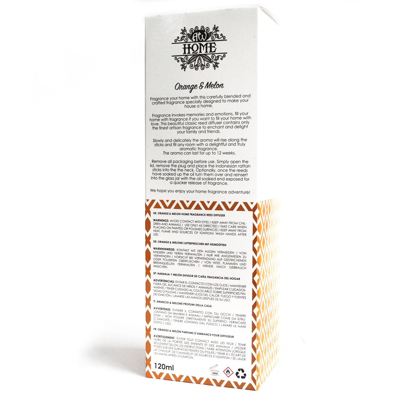 Raumduft Orange & Melon 120 ml – Duftdiffuser mit Stäbchen und fruchtigem Zitrusduft