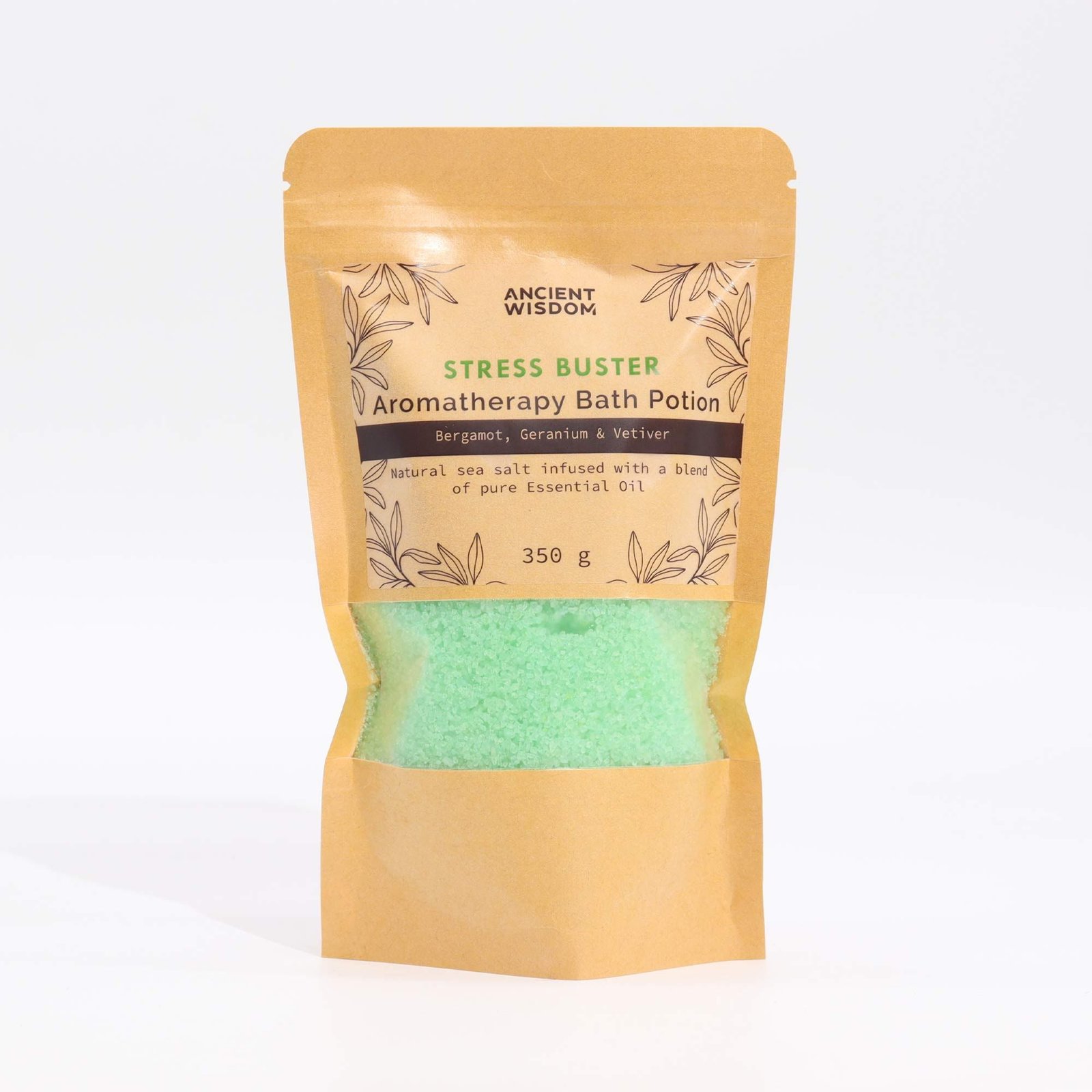 Aromatherapie Badesalz Stress Buster 350 g – Meersalz mit Bergamotte, Geranie und Vetiver