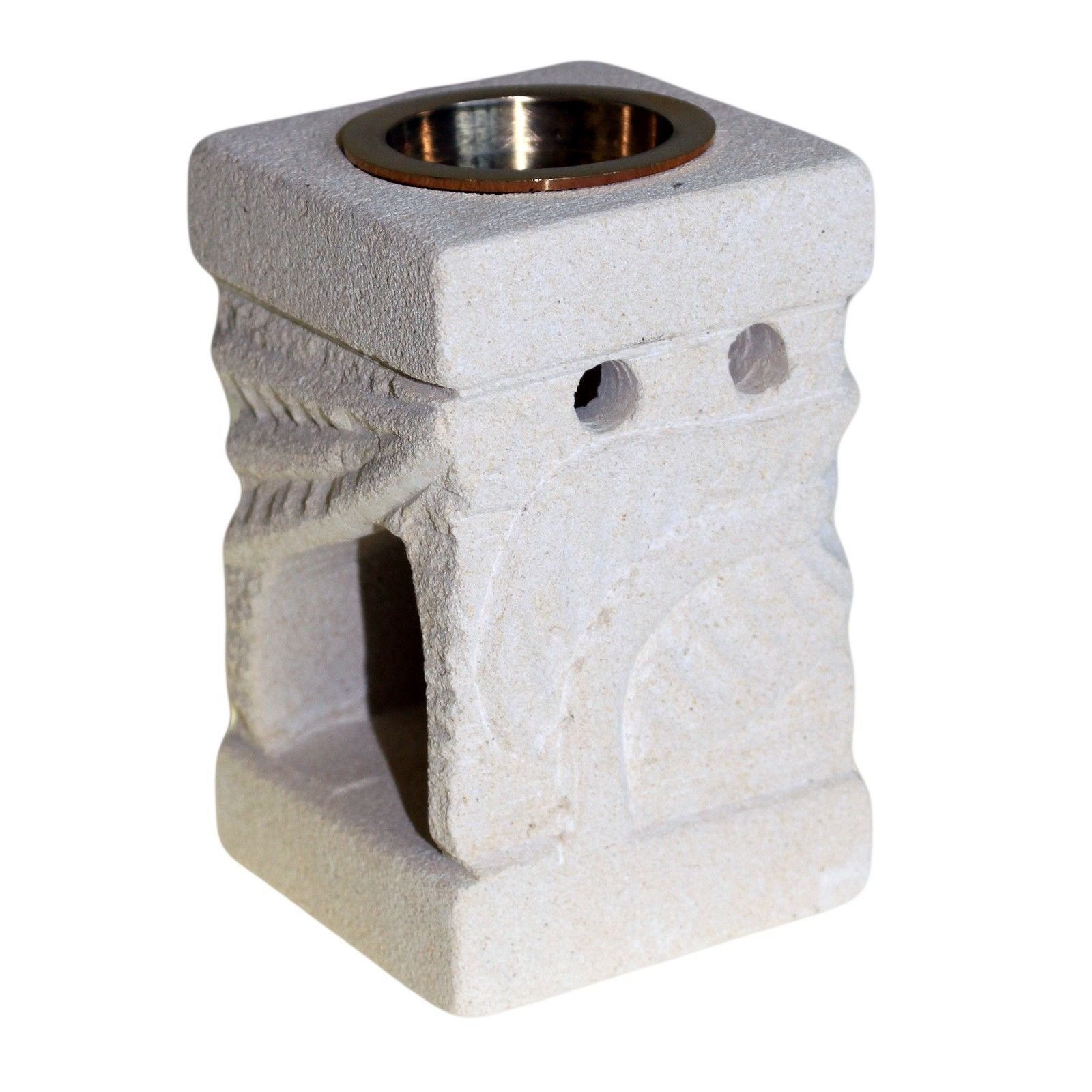 Duftlampe aus Sandstein mit Blattmotiv 9 cm