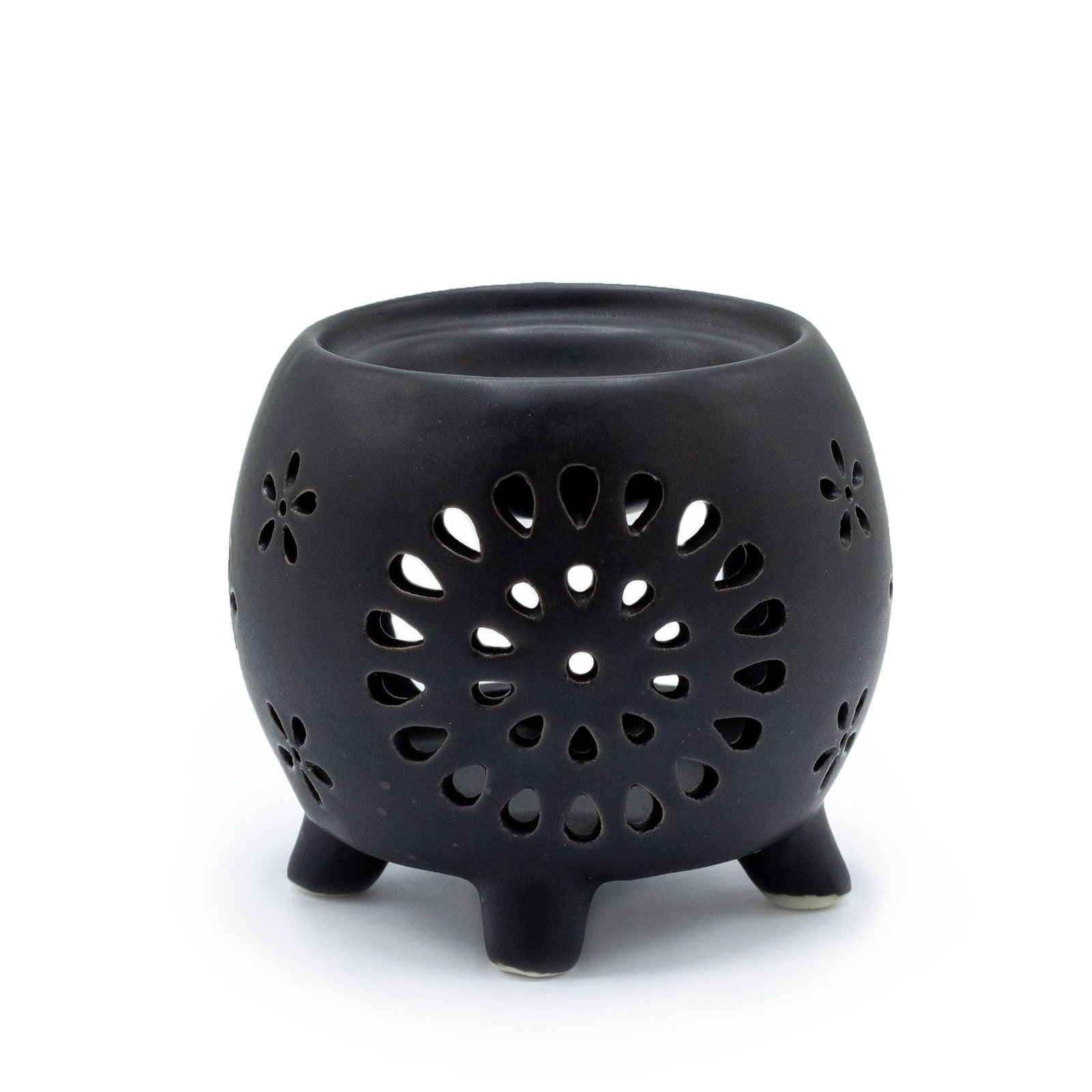 Duftlampe Keramik Schwarz mit Blumenmuster Duftlampe Keramik Schwarz mit Blumenmuster