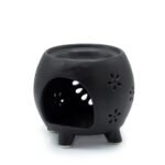 Duftlampe Keramik Schwarz mit Blumenmuster – Matte Aromalampe für Duftöl und Duftwachs – Honigbee Duftlampe Keramik Schwarz mit Blumenmuster – Matte Aromalampe für Duftöl und Duftwachs