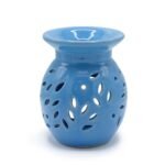 Duftlampe Keramik Blau mit Blumenmuster