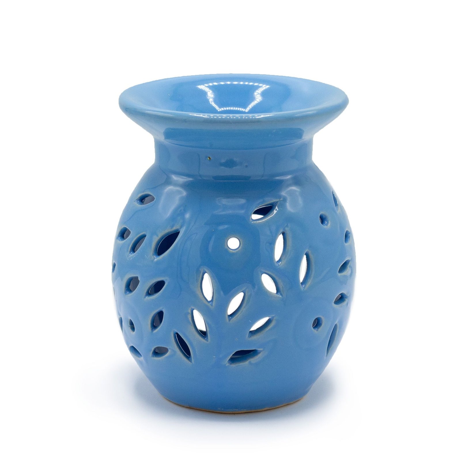 Duftlampe Keramik Blau mit Blumenmuster