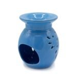 Duftlampe Keramik Blau mit Blumenmuster – Florale Aromalampe für Duftöl und Duftwachs